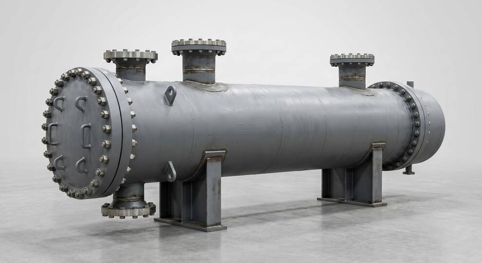 مبدل حرارتی Shell and Tube افقی با نازل‌ها و درپوش‌های پیچ‌دار مطابق TEMA